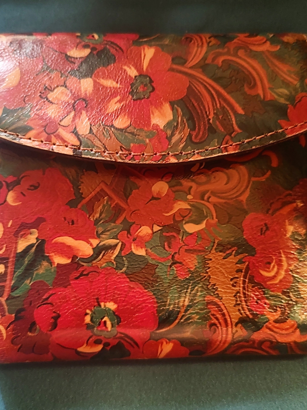 Floral Embossed Red Leather Clutch